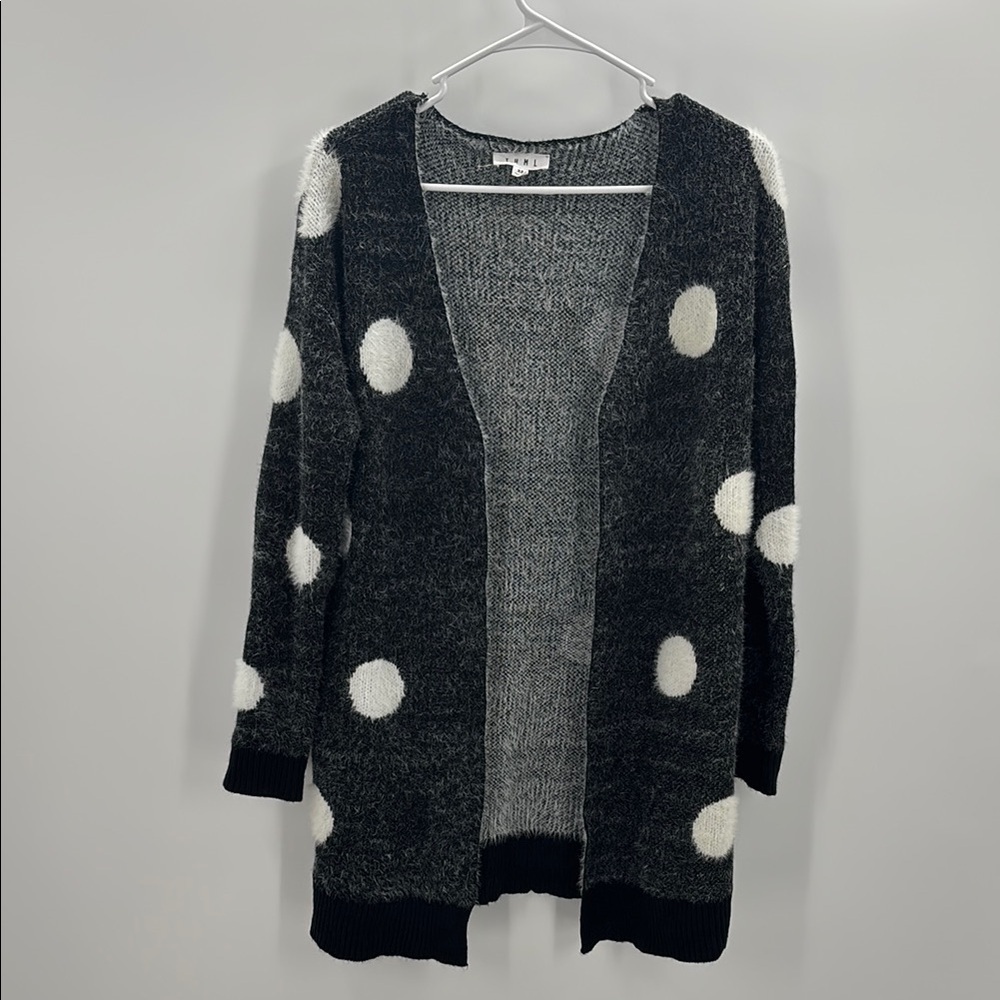 THML Black and White polka dot open‎ 100% Acrylic Cardigan Sweater